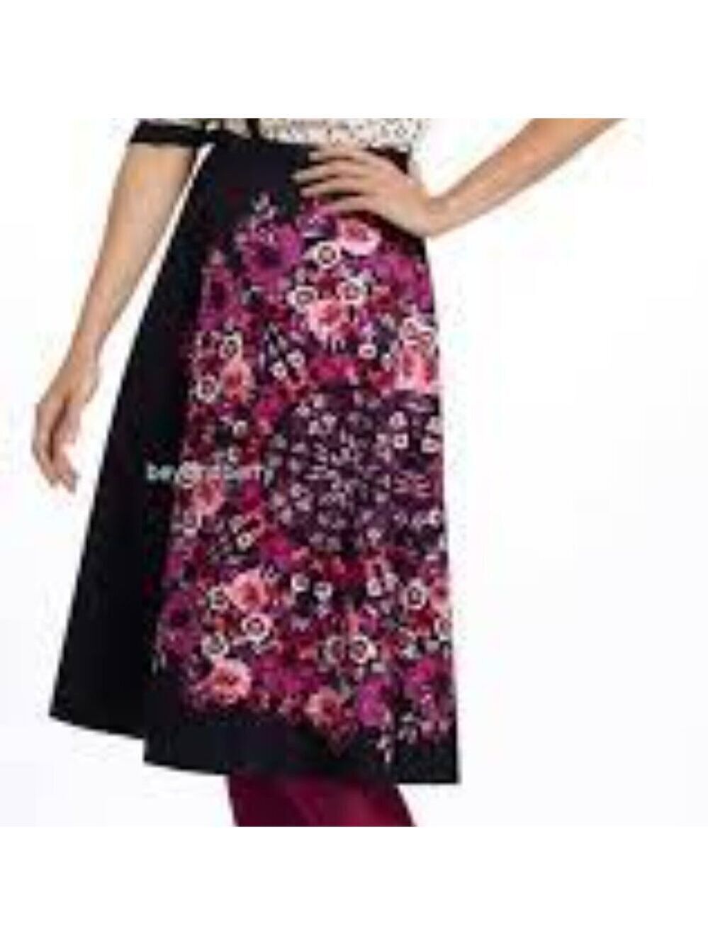 Vanessa Virginia Womens Crystallized Fuchsia Floral A-Line Skirt w/Pockets Sz 8